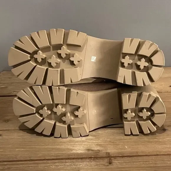 Steve Madden Women's Zappa Lug Sole Boots Size 11 Suede Mushroom Beige Ribbed - Picture 9 of 16